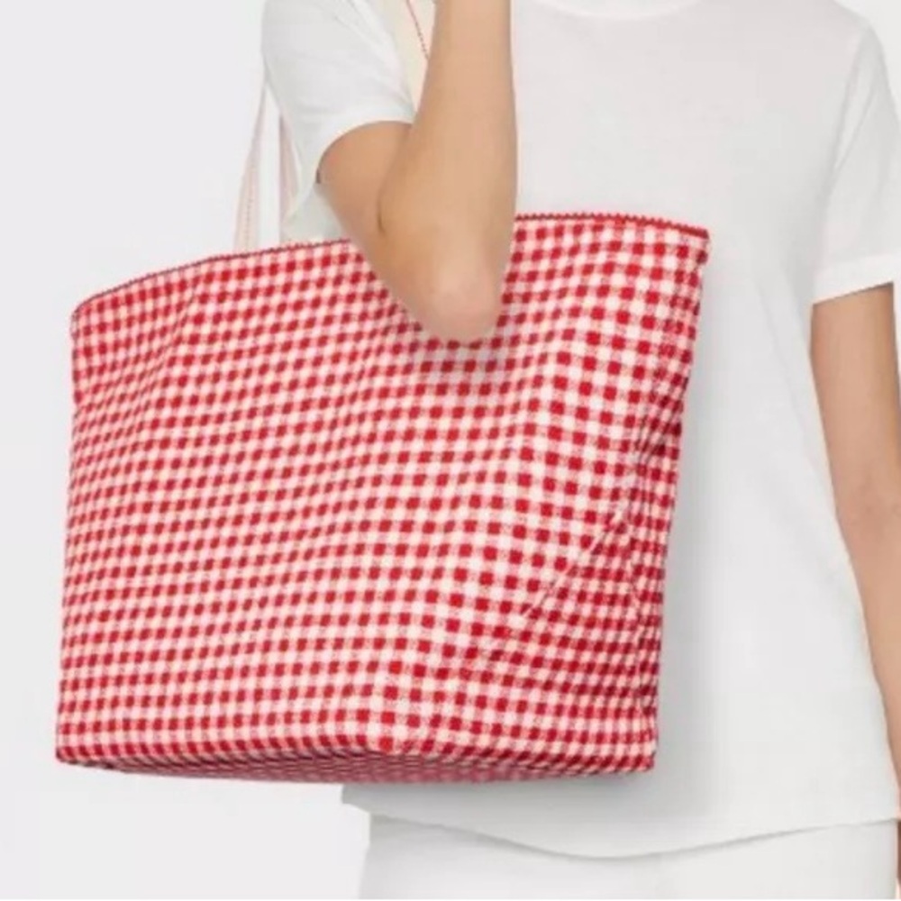 Universal Thread Reversible Gingham Canvas Tote - Red, Cream, and Blue - Picture 5 of 7